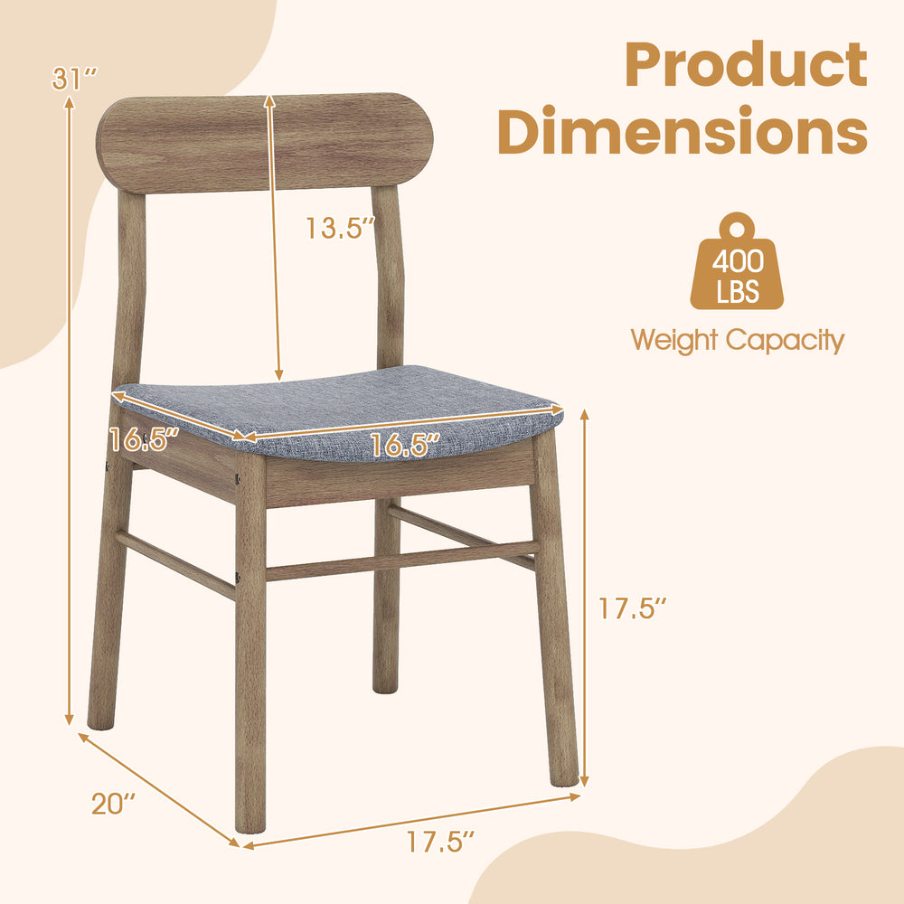 Dimensions of fabric upholstered kitchen dining chair with rubber wood frame, 400 lbs capacity, ideal for dining rooms.
