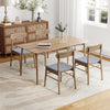Set of two oak fabric upholstered dining chairs with rubber wood frame, featuring curved backrest for lumbar support.