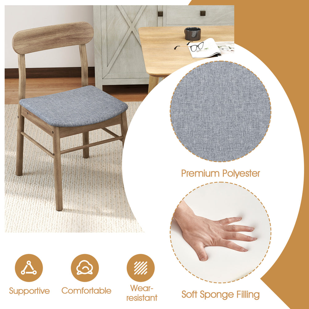 Armless dining chair with rubber wood frame and premium polyester upholstery, featuring soft sponge filling for comfort.