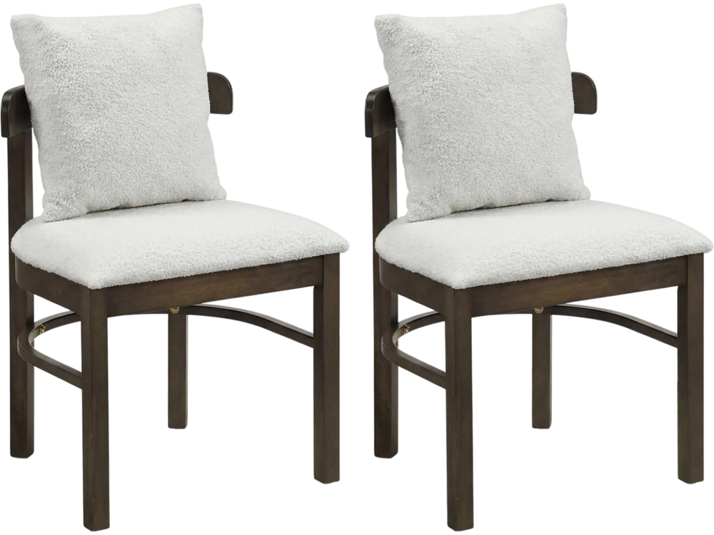 Set of 2 gray fabric upholstered dining chairs with removable pillows and solid rubber wood legs for lasting comfort.
