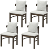 Set of 4 gray fabric upholstered dining chairs with removable pillows and solid rubber wood legs for durable comfort.