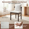 Gray fabric upholstered dining chair with removable pillow and supportive sponge seat for customizable comfort.