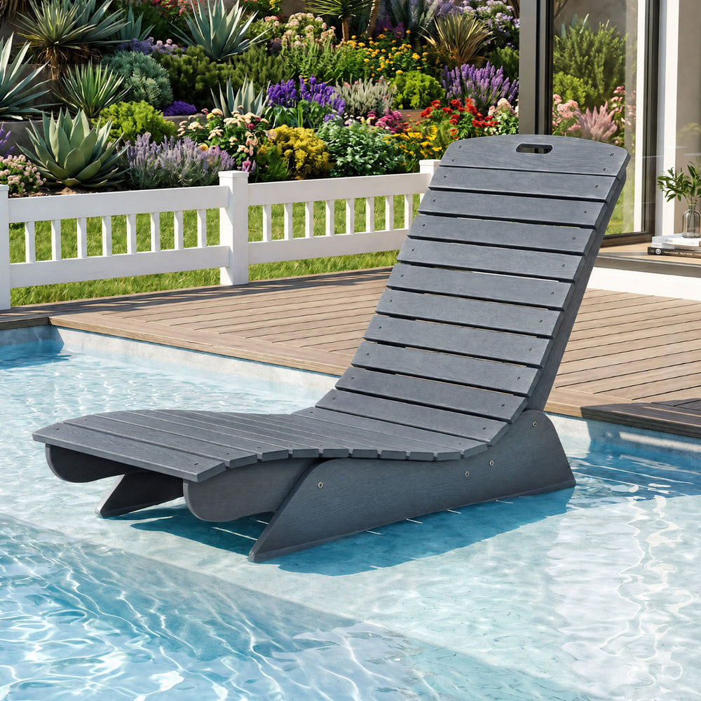 Fade-Resistant Outdoor Lounger with Contoured Shape for Deck Poolside-Dark Gray - Gallery View 1 of 9
