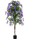 Artificial 6 FT wisteria tree with purple flowers and natural trunks, perfect for home or office decor year-round.