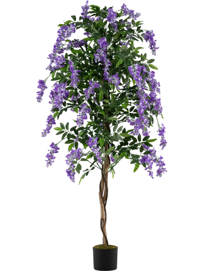 Costway 6' Artificial Ficus Wisteria Tree Purple Flowers Natural Trunks 68072729 New