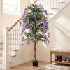 6 FT artificial wisteria tree with purple flowers and natural trunks, perfect for year-round home or office decor.