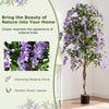 Realistic 6 FT artificial wisteria tree featuring vibrant purple blooms and lush green leaves, ideal for any decor.