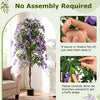 Close-up of purple flowers on a 6 FT artificial wisteria tree with natural trunks, perfect for adding charm to any.