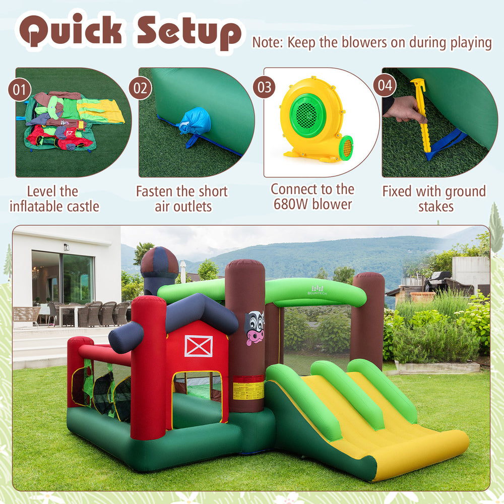 Kids Castle Slide Bouncer with dual slides and ball pit, made of durable PVC, perfect for outdoor fun.