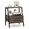 3-tier farmhouse nightstand with open shelf and drawer, featuring a sturdy metal frame for versatile home use.