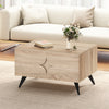 Modern coffee table with natural wood finish, featuring storage cabinets and sleek design for living room or bedroom.
