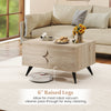 Farmhouse accent coffee table with storage, natural wood finish, and 6" raised legs for easy cleaning in living room.