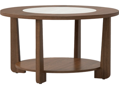Costway Farmhouse Round Coffee Table 2-Tone Open Shelf 27236398 New