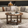 Round coffee table with a 2-tone finish and open storage shelf, perfect for living room decor and organization.