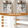 Freestanding white farmhouse bathroom cabinet with 4 adjustable shelves and sliding barn door for versatile storage.