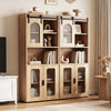 Farmhouse bathroom floor cabinet with sliding barn door, showcasing a stylish design and translucent doors for easy.