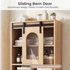 Farmhouse bathroom floor cabinet with a sliding barn door, featuring a translucent door and two cabinets for organized.
