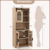 Farmhouse bathroom floor cabinet with sliding barn door, featuring two cabinets and an open shelf for organized storage.