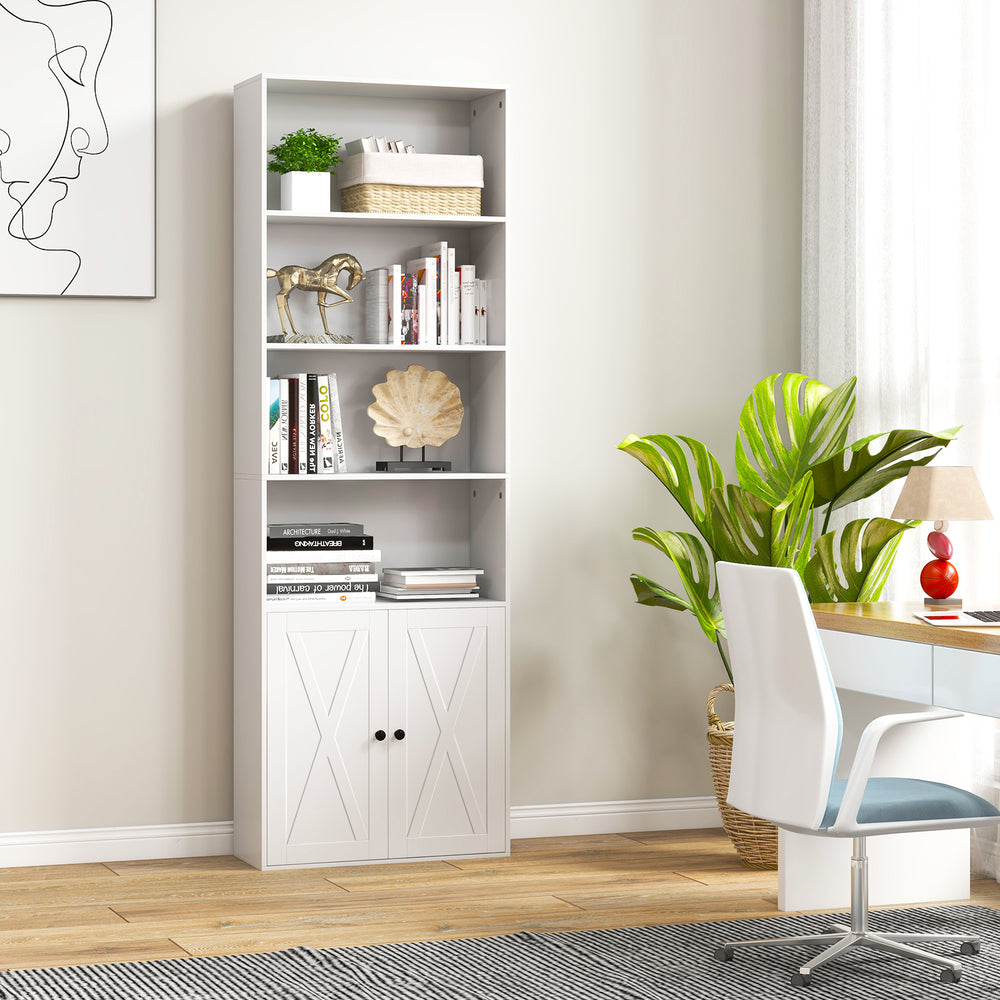 71 Inch Freestanding Bookshelf with 6 Shelves and 2-Door Cabinet-White - Gallery View 1 of 10