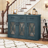 Turquoise farmhouse buffet sideboard showcasing a spacious top, ideal for displaying decorations or serving snacks.