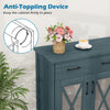 Farmhouse buffet sideboard in turquoise with vintage barn doors, featuring anti-toppling device for stability.