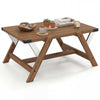 Walnut farmhouse center table with decorative nailhead accents, featuring a spacious tabletop and anti-wobble legs for.