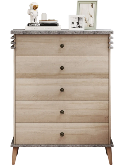 Costway Farmhouse 5-Drawer Tall Storage Dresser Grey 265489317 New