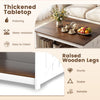 Farmhouse coffee table with thickened tabletop and raised wooden legs, featuring a 2-tier storage shelf for versatile.