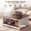 Square farmhouse coffee table with a 2-tier storage shelf, featuring a white finish and ample space for books and.