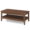 Walnut farmhouse coffee table showcasing a thickened tabletop and spacious lower shelf, ideal for stylish living room.