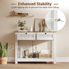 Farmhouse console table with 2 drawers and anti-tipping kits for enhanced stability, perfect for narrow entryways.