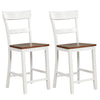 White farmhouse dining bar stools set of 2 with solid rubber wood frame and curved backrest for comfort and support.