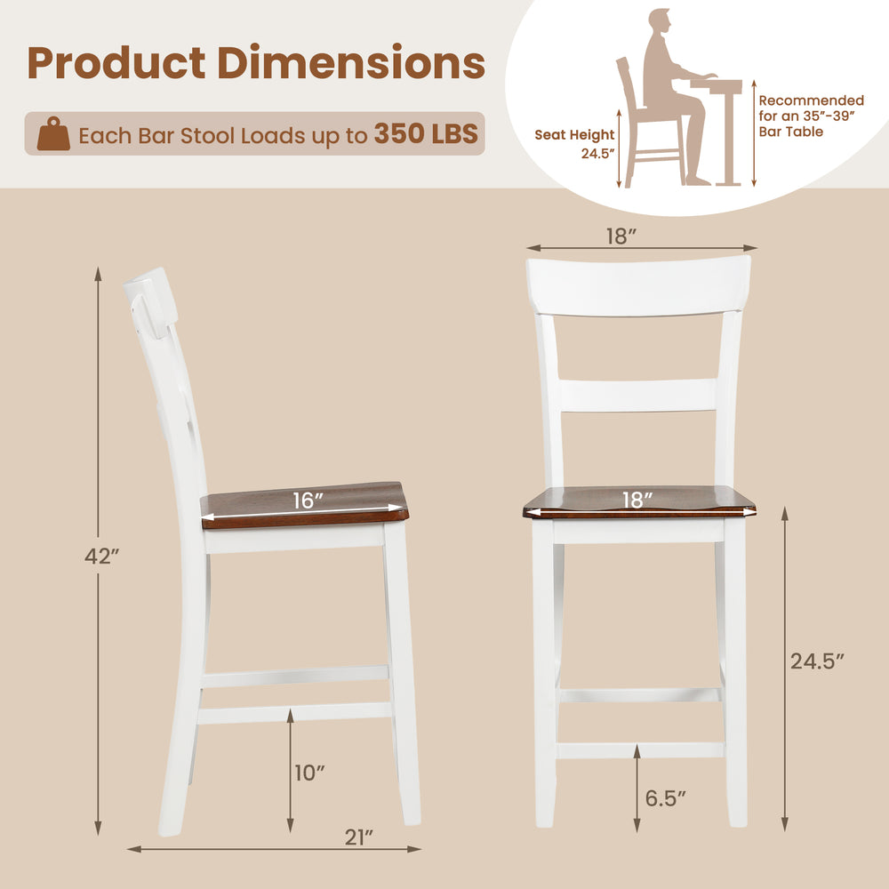 Side view of Farmhouse Dining Bar Stool with solid rubber wood frame, high curved backrest, and comfy footrests.