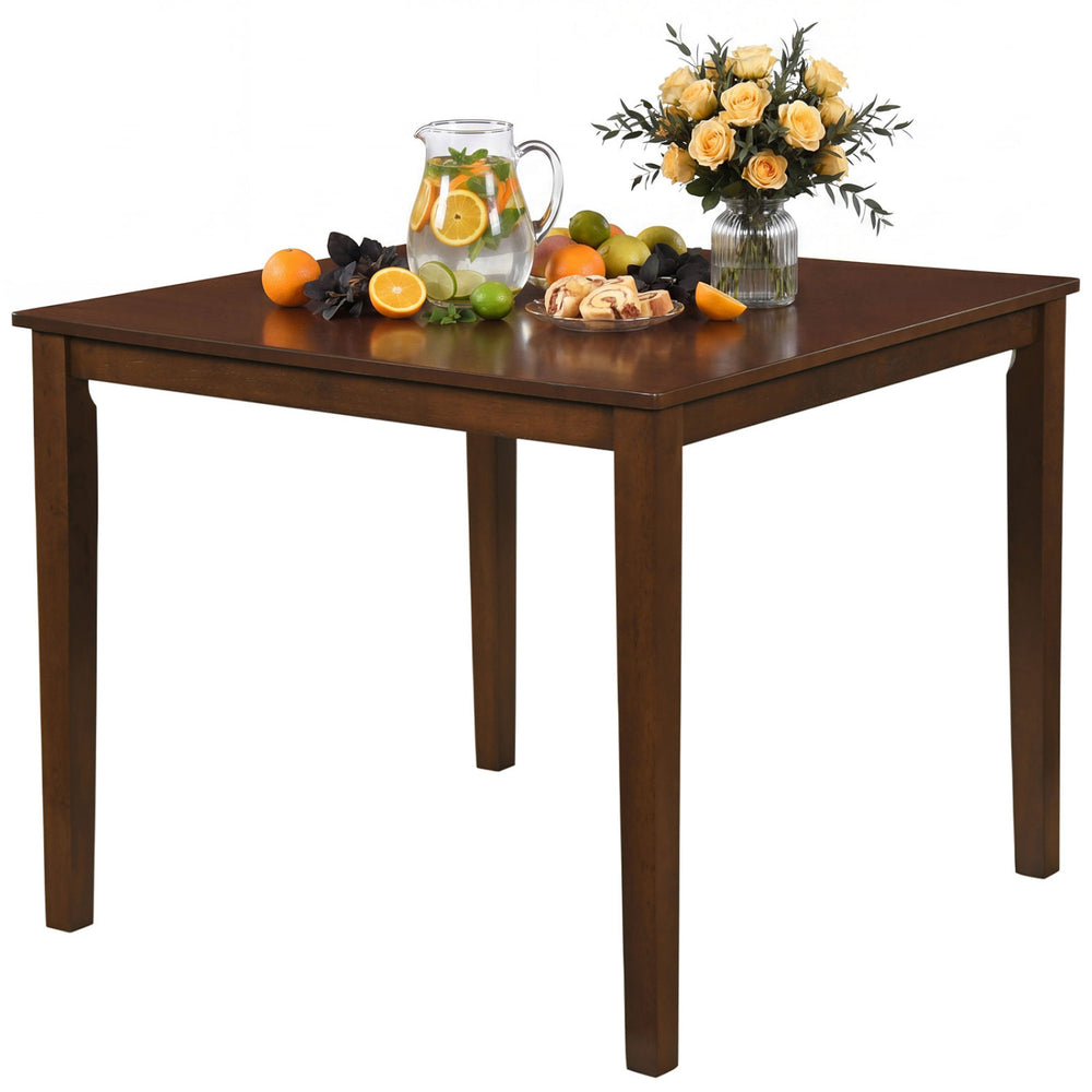 Square dining table set with rubber wood legs, featuring 4 armless chairs, perfect for dining rooms and breakfast nooks.