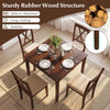 Farmhouse dining table for 4 people, 35 inches square, walnut finish with sturdy rubber wood structure for stability.