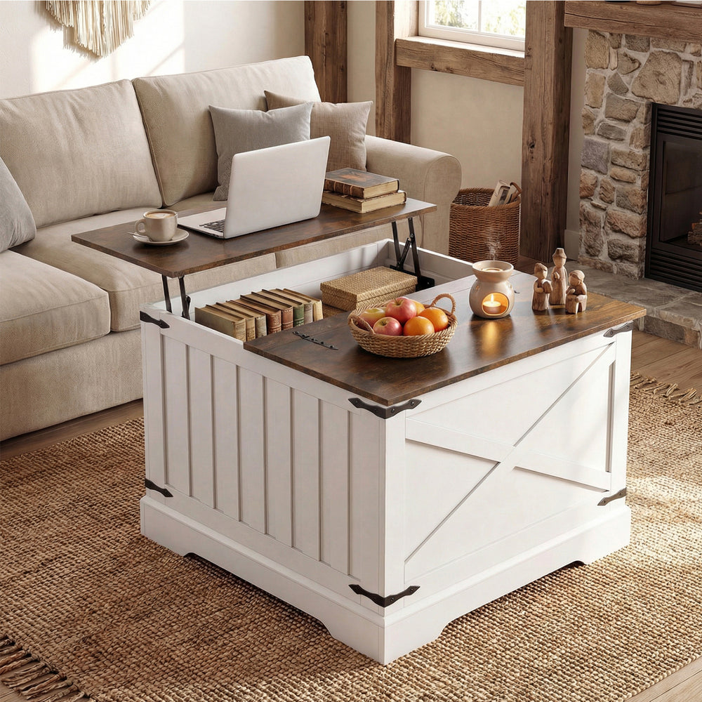 Farmhouse Lift Top Coffee Table with Hidden Storage Compartment-Rustic Brown - Gallery View 1 of 11