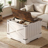 Farmhouse lift top coffee table in rustic brown with hidden storage compartment for a clutter-free living space.