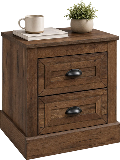 Costway Farmhouse 2-Drawer Nightstand w/ Storage 28961185 New