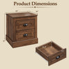 Farmhouse nightstand with two drawers in brown, featuring a wood grain finish and vintage handles for stylish storage.