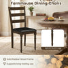 Brown farmhouse dining chair with PU leather upholstery and solid rubber wood frame, perfect for compact dining spaces.