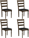 Set of 4 brown farmhouse dining chairs with PU leather upholstery and solid rubber wood frame for stylish, compact seating.