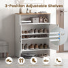 Farmhouse shoe cabinet in white with 2 barn doors and adjustable shelves for versatile entryway storage.