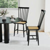 Black farmhouse dining chairs set of 2 with ergonomic curved backrest and PE rattan seats, perfect for dining rooms.
