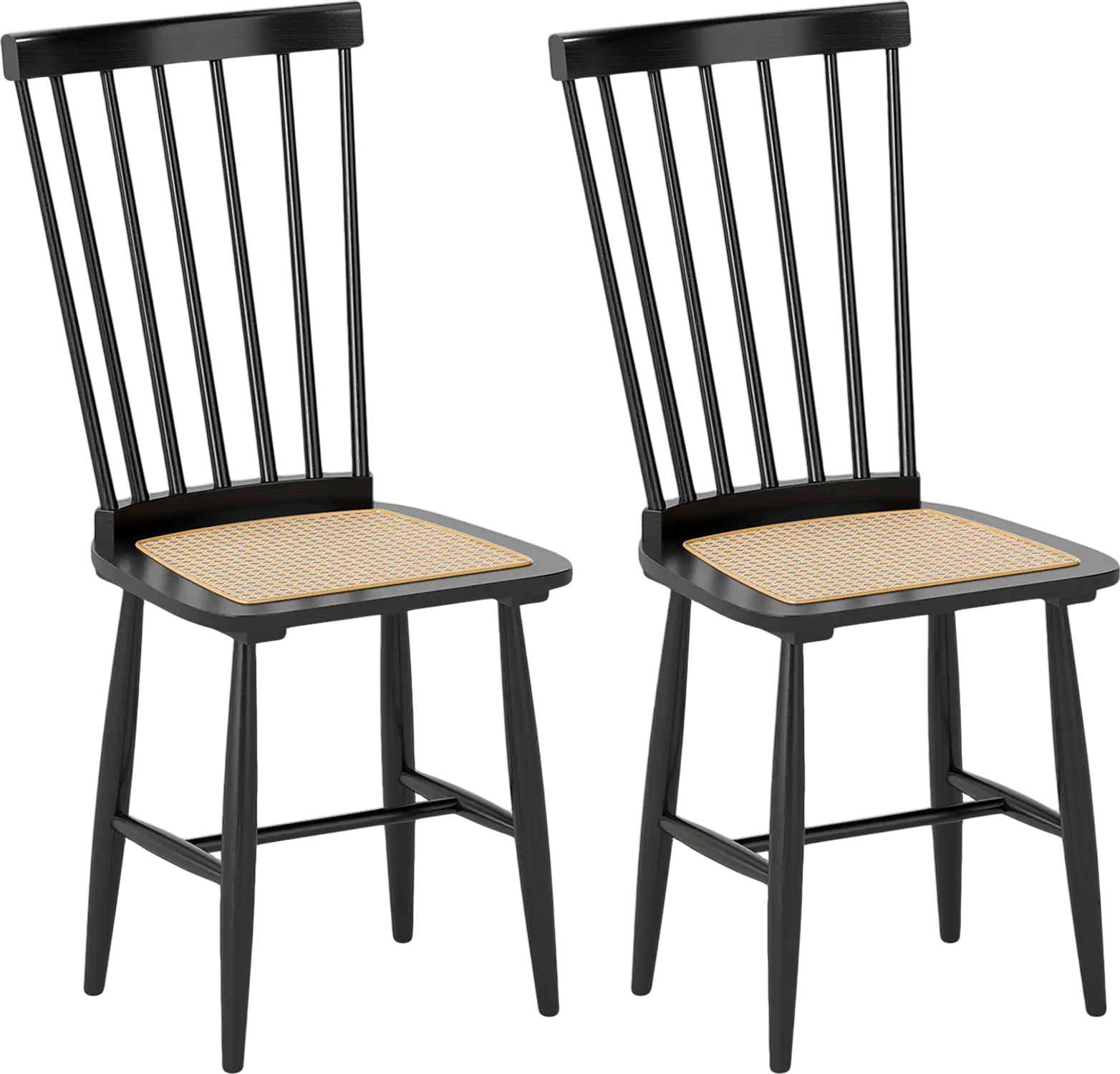 Costway Farmhouse Windsor Dining Chairs Set of 2 PE Rattan Solid Rubber Wood 96414508 New