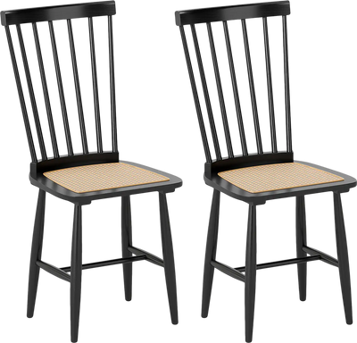 Costway Farmhouse Windsor Dining Chairs Set of 2 PE Rattan Solid Rubber Wood 96414508 New