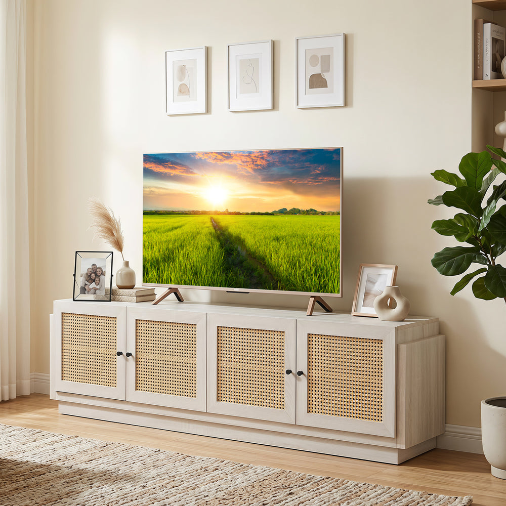 Farmhouse TV Stand for TVs up to 75 Inches with 2 Cabinets-White - Gallery View 1 of 10