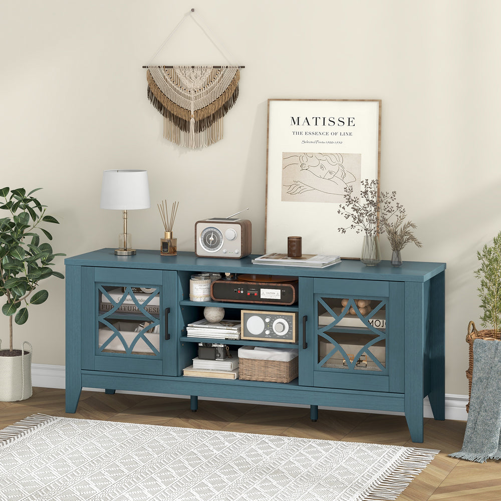 Farmhouse TV Stand for TVs Up to 65 Inches 4 Adjustable Shelves-Teal Blue - Gallery View 1 of 10