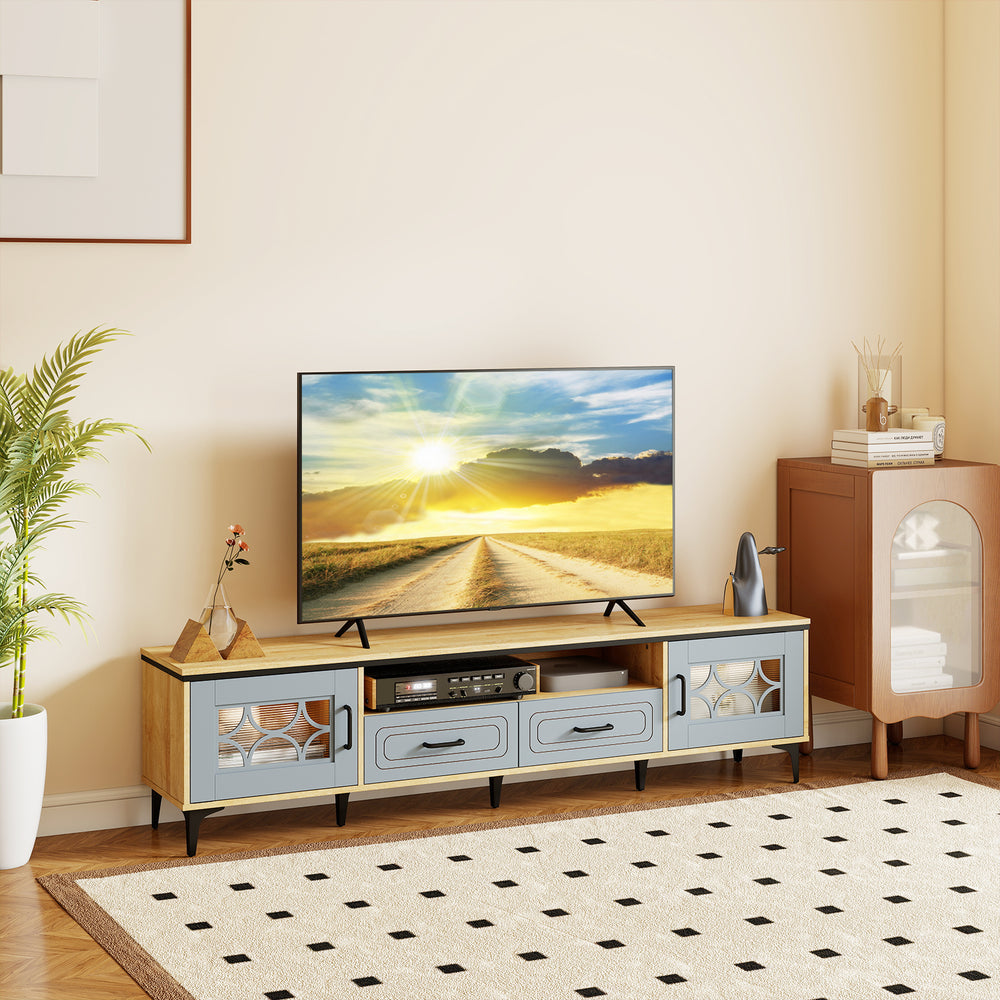 Farmhouse TV Stand for TVs up to 80 Inch with 2 Drawers-Oak and Gray - Gallery View 1 of 11