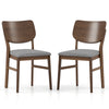 Set of 2 farmhouse upholstered kitchen chairs with rubber wood frame and gray linen fabric, ideal for dining comfort.