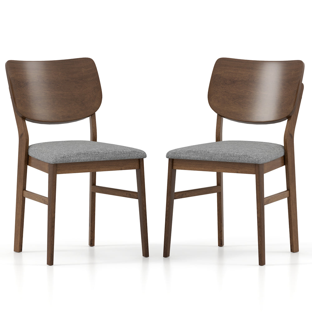 Set of 2 farmhouse upholstered kitchen chairs with rubber wood frame and gray linen fabric, ideal for dining comfort.